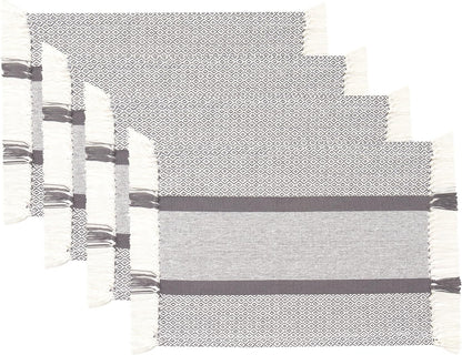 Placemats Set of 4, Woven Cloth Placemat Set, 14X19 In, Gray Boho Place Mats for Kitchen or Dining Table, Washable Cotton Table Mats