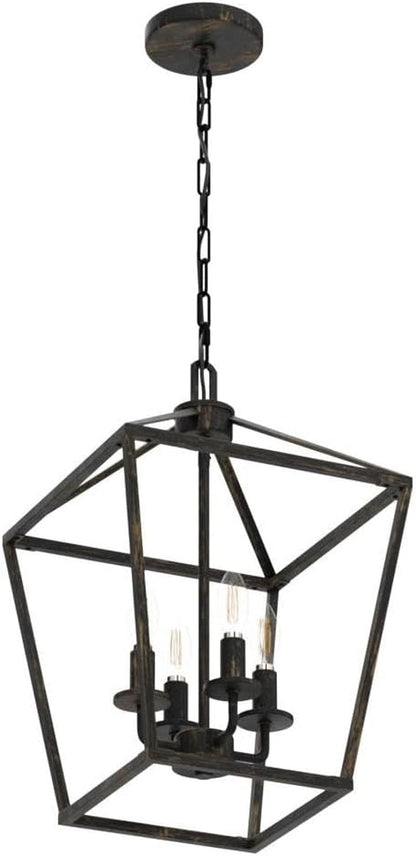 4 Light Chandelier Lighting, Industrial Ceiling Light Black Lantern