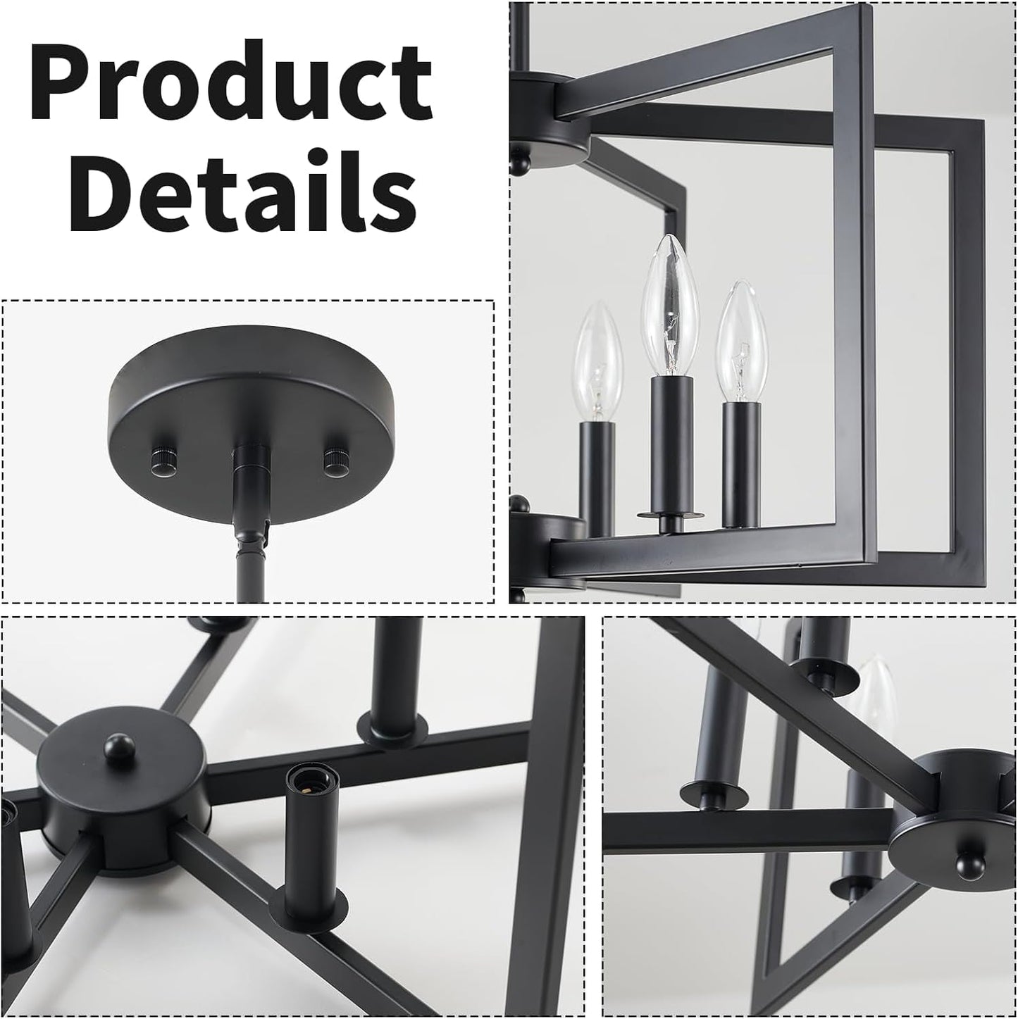 Black Chandelier, Dining Room Light Fixture Geometric Metal Modern