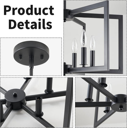 Black Chandelier, Dining Room Light Fixture Geometric Metal Modern