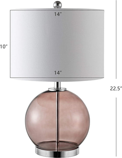 SAFAVIEH Lighting Collection Lonni Smoked Grey Glass 23-Inch Bedroom Living Room Home Office Desk Nightstand round Table Lamp Set of 2 (LED Bulbs Included)