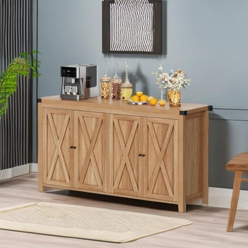 Farmhouse Sideboard Buffet Cabinet with Storage with 4 Doors, 55''