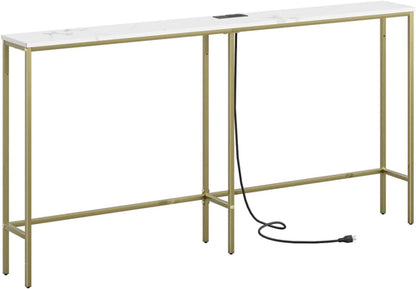 Modern Console Table with Power Outlet and Gold Frame