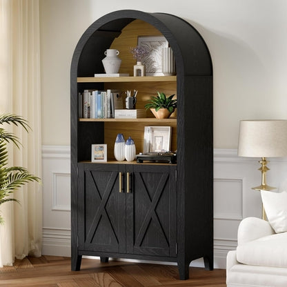 Arched Storage Cabinet with Beech Wood Door, 5-Tier Display Cabinet,