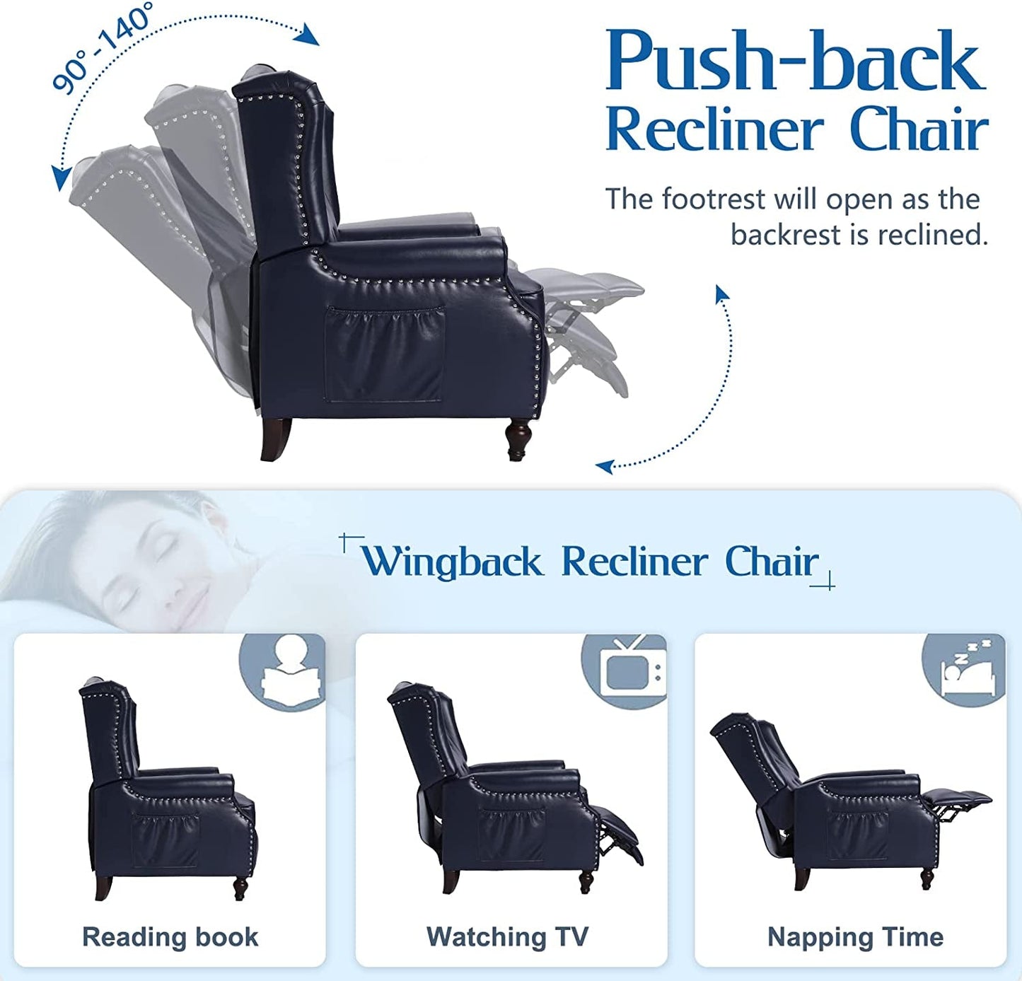 Wingback Recliner Chair with Massage and Heat, Tufted Push-Back, Ergonomic Support