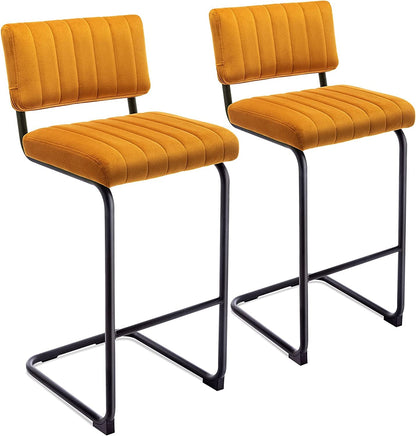 Velvet Upholstered Bar Height Chairs Set of 2, Orange