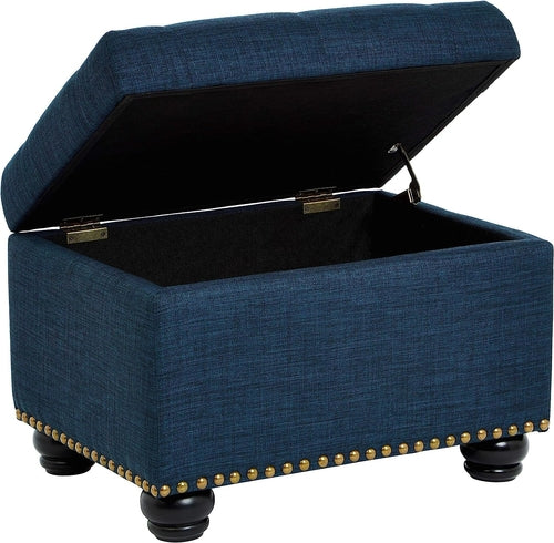 Blue Linen Ottoman with Storage by FHW