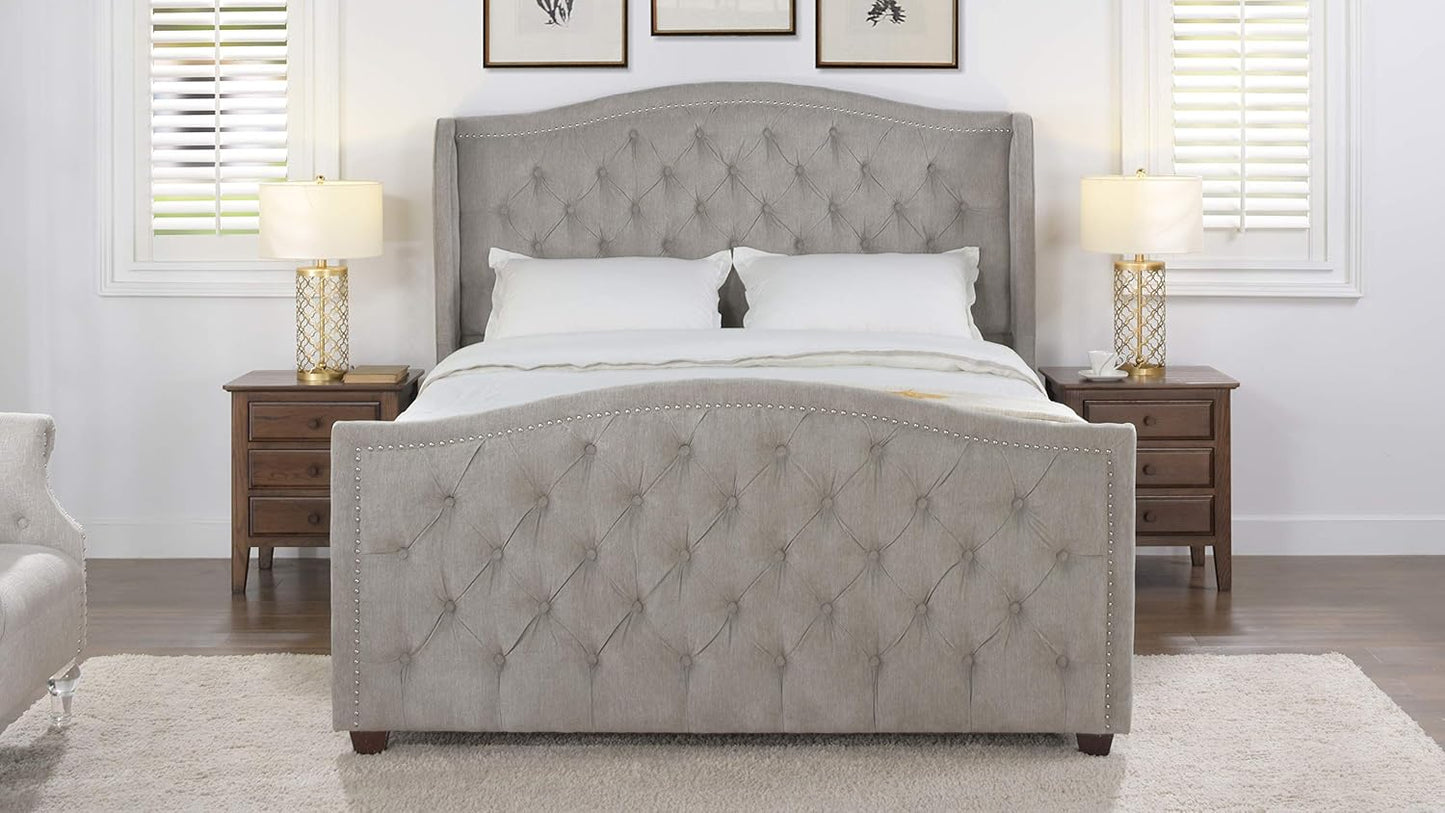 Jennifer Taylor Home Marcella Upholstered Shelter Headboard Bed Set, Queen, Olive Green Performance Velvet
