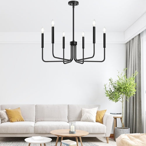 Black Chandelier, 6-Light Farmhouse Chandelier for Dining Room