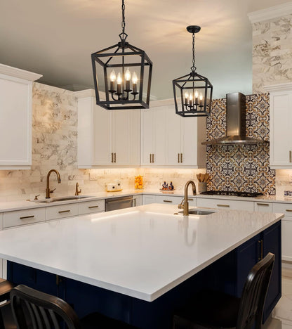 Farmhouse Rustic Black Lantern Chandelier Hanging Light Fixture