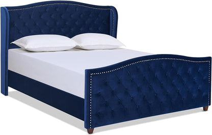 Jennifer Taylor Home Marcella Upholstered Shelter Headboard Bed Set, Queen, Olive Green Performance Velvet