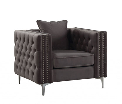 40inches X 34inches X 30inches Dark Gray Velvet Chair and Pillow