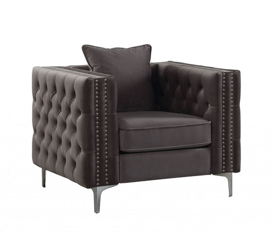 40inches X 34inches X 30inches Dark Gray Velvet Chair and Pillow