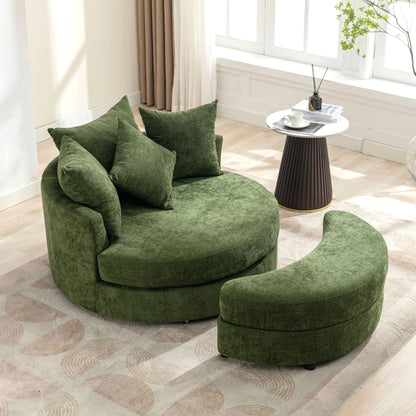 360° Swivel Accent Barrel Chair with Storage Ottoman & 4 Pillows,