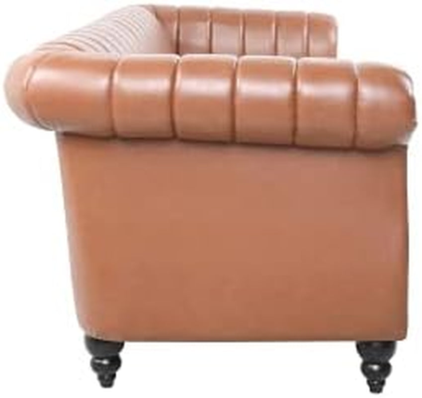 FAMIROSA Chesterfield Sofa, 3 Seater Sofa PU Leather with Rolled Arm Studded Decoration Rotating Solid Wood Legs Couches for Living (Bronze)