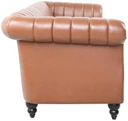 FAMIROSA Chesterfield Sofa, 3 Seater Sofa PU Leather with Rolled Arm Studded Decoration Rotating Solid Wood Legs Couches for Living (Bronze)
