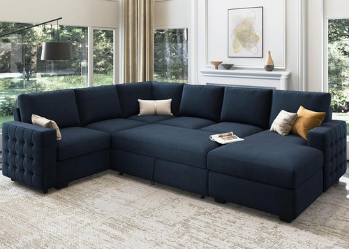 Sleeper Sectional Sofa with Pull Out Bed U Shaped Sectional Couch with