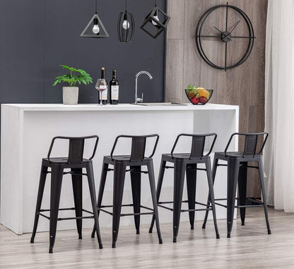 Matte Black Metal Counter Stools Set of 4 - Industrial Style