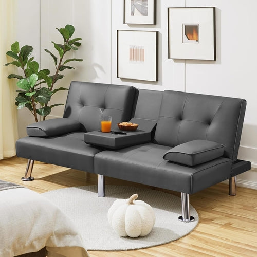 Convertible Sofa Bed Adjustable Couch Sleeper Modern Faux Leather Home