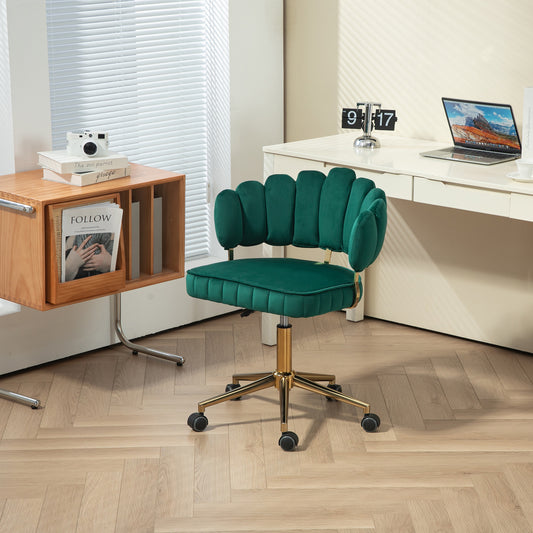 COOLMORE Velvet Home Office Desk Chair, Modern Cute Computer Chair, Wheels Swivel Height Adjustable Swivel Task Chair for Home Office (Emerald Velvet)