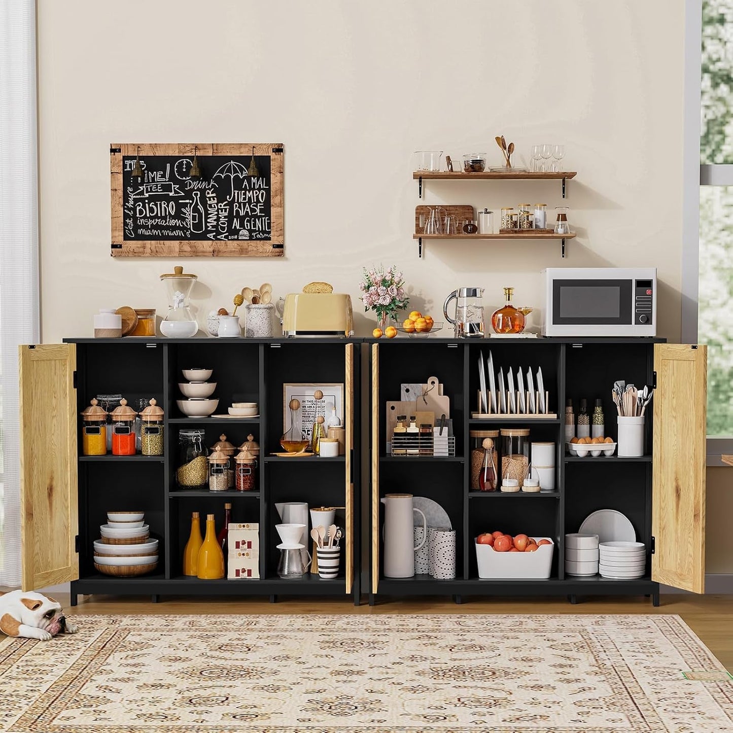 Storage Cabinet Rattan Credenza for Living Room and Coffee Bar, Multifunctional