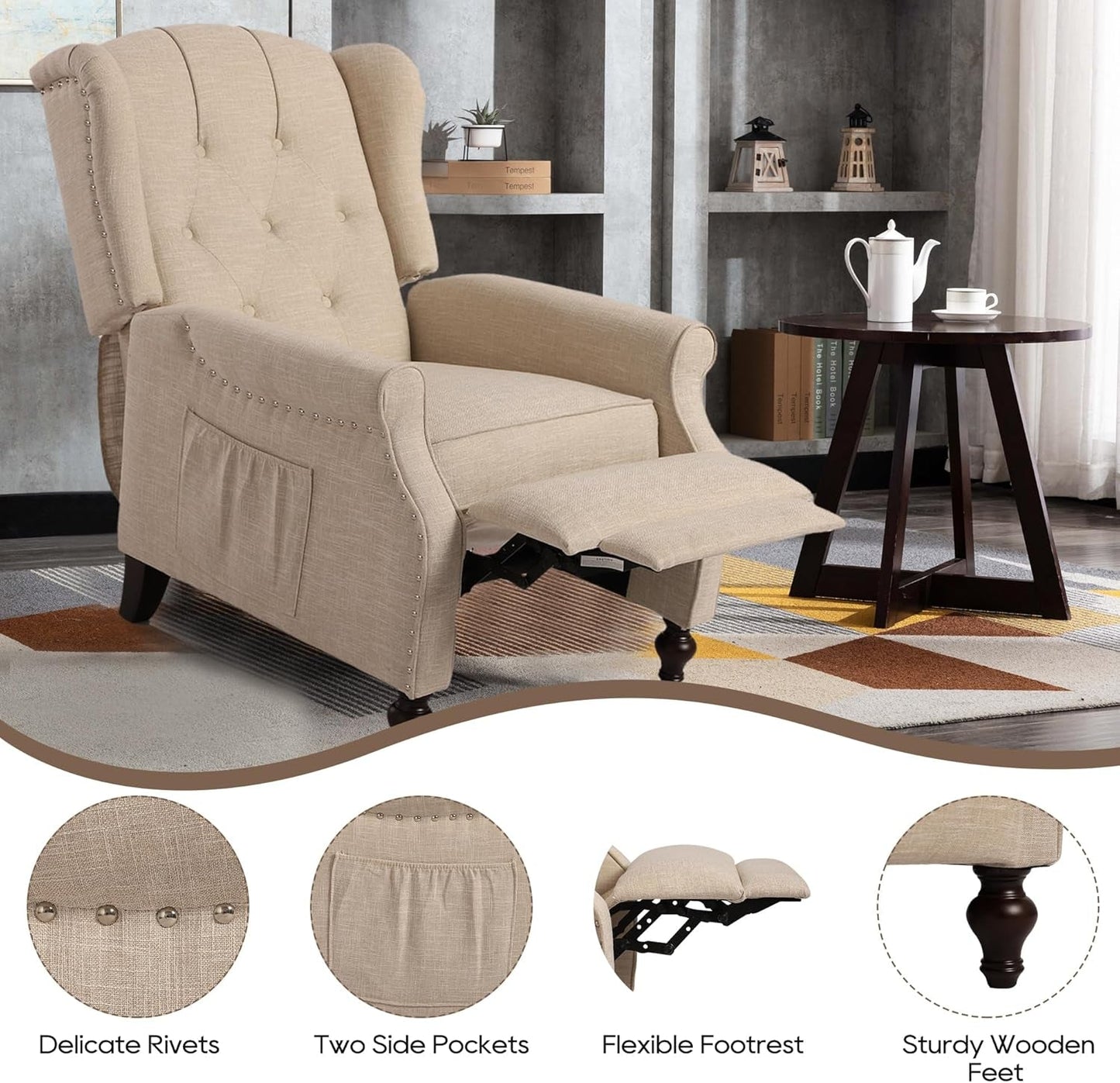 Wingback Recliner Chair with Massage and Heat, Tufted Push-Back, Ergonomic Support