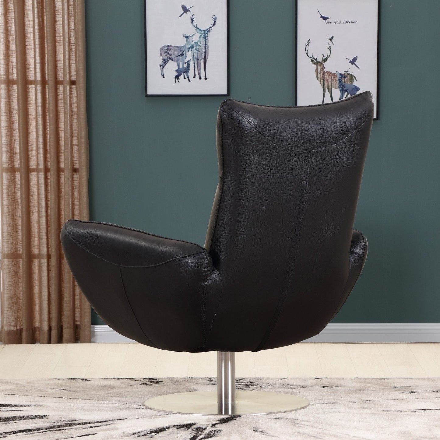 43inches Black Contemporary Leather Lounge Chair