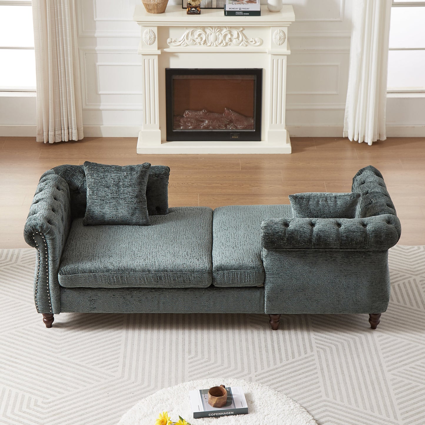 Chenille Face-to-face Chaise Lounge Sofa Sectional for Living Room Seating