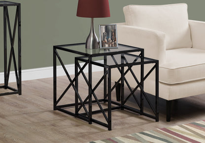 38" Gold Metal and Tempered Glass Two Pieces Nesting Table Set