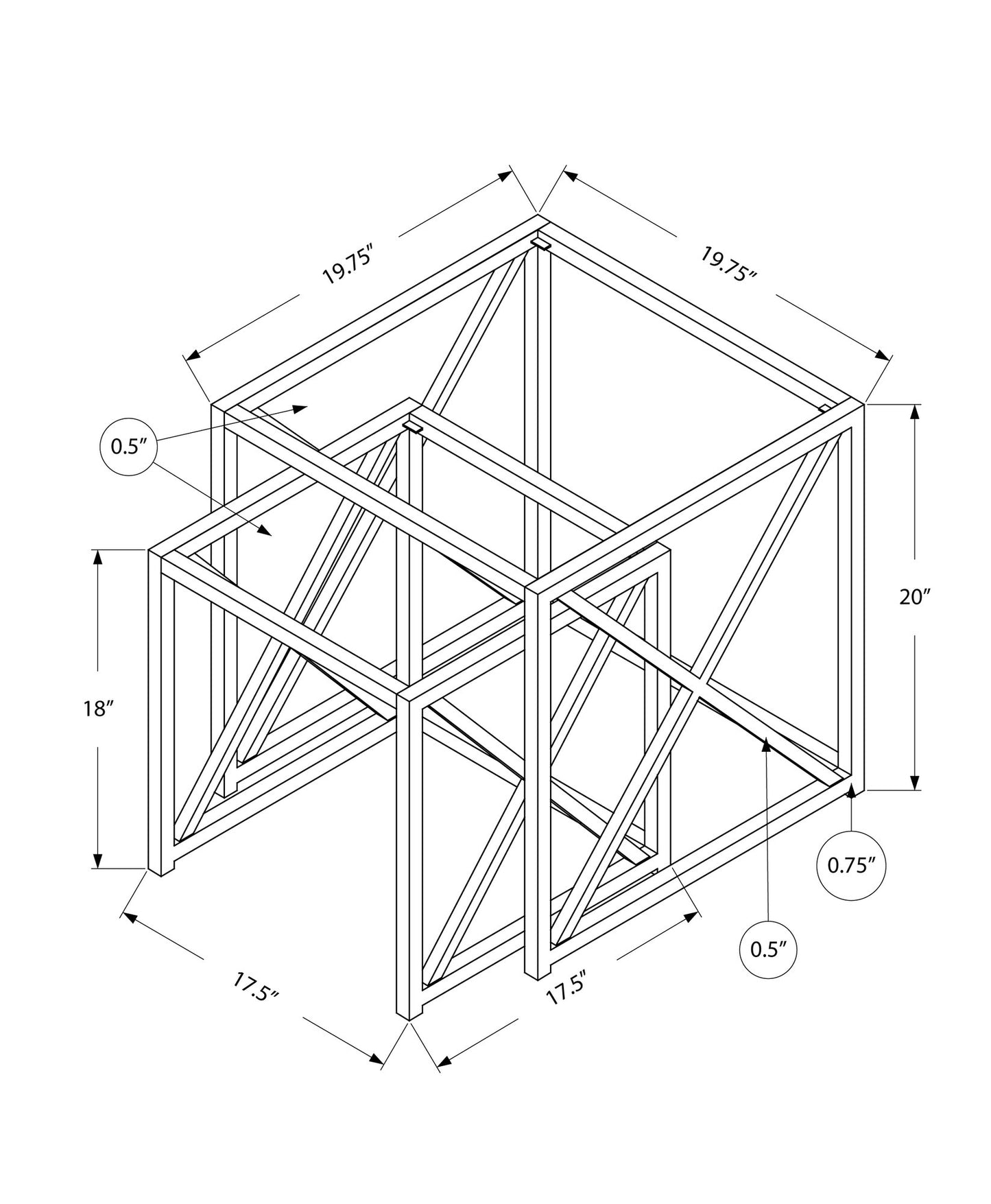 38" Gold Metal and Tempered Glass Two Pieces Nesting Table Set