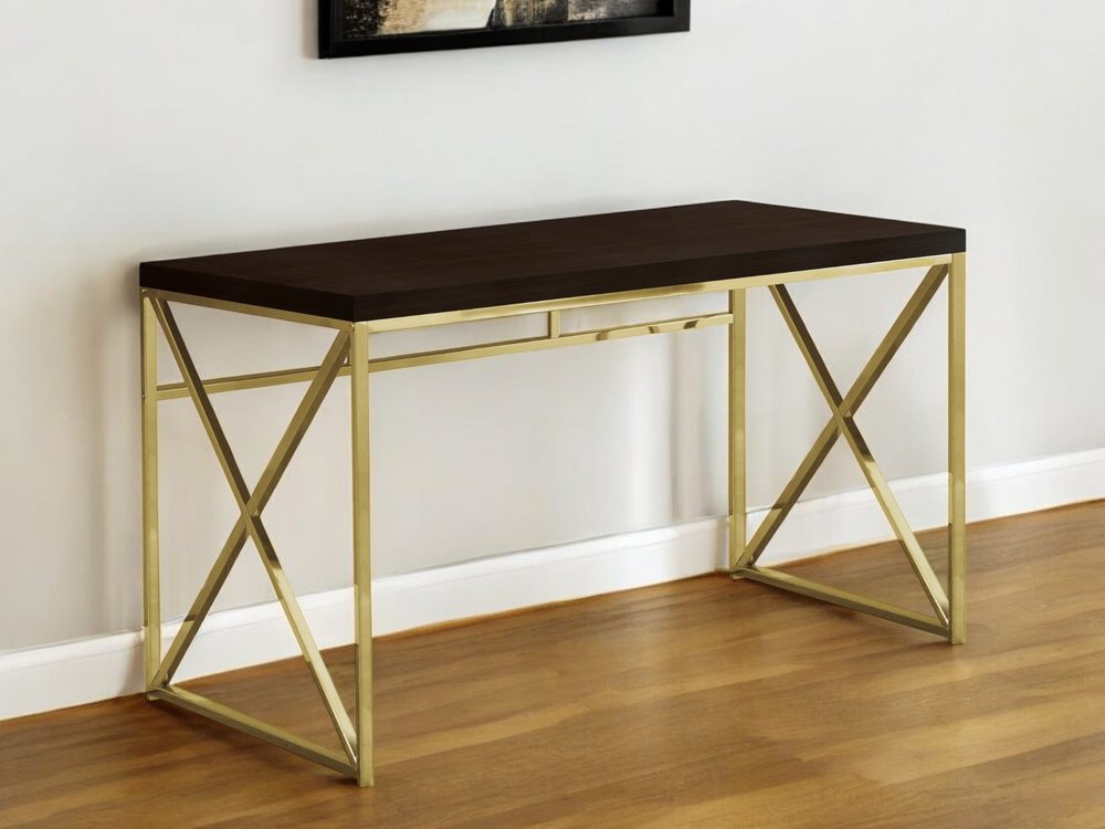 47" Espresso and Gold Writing Desk