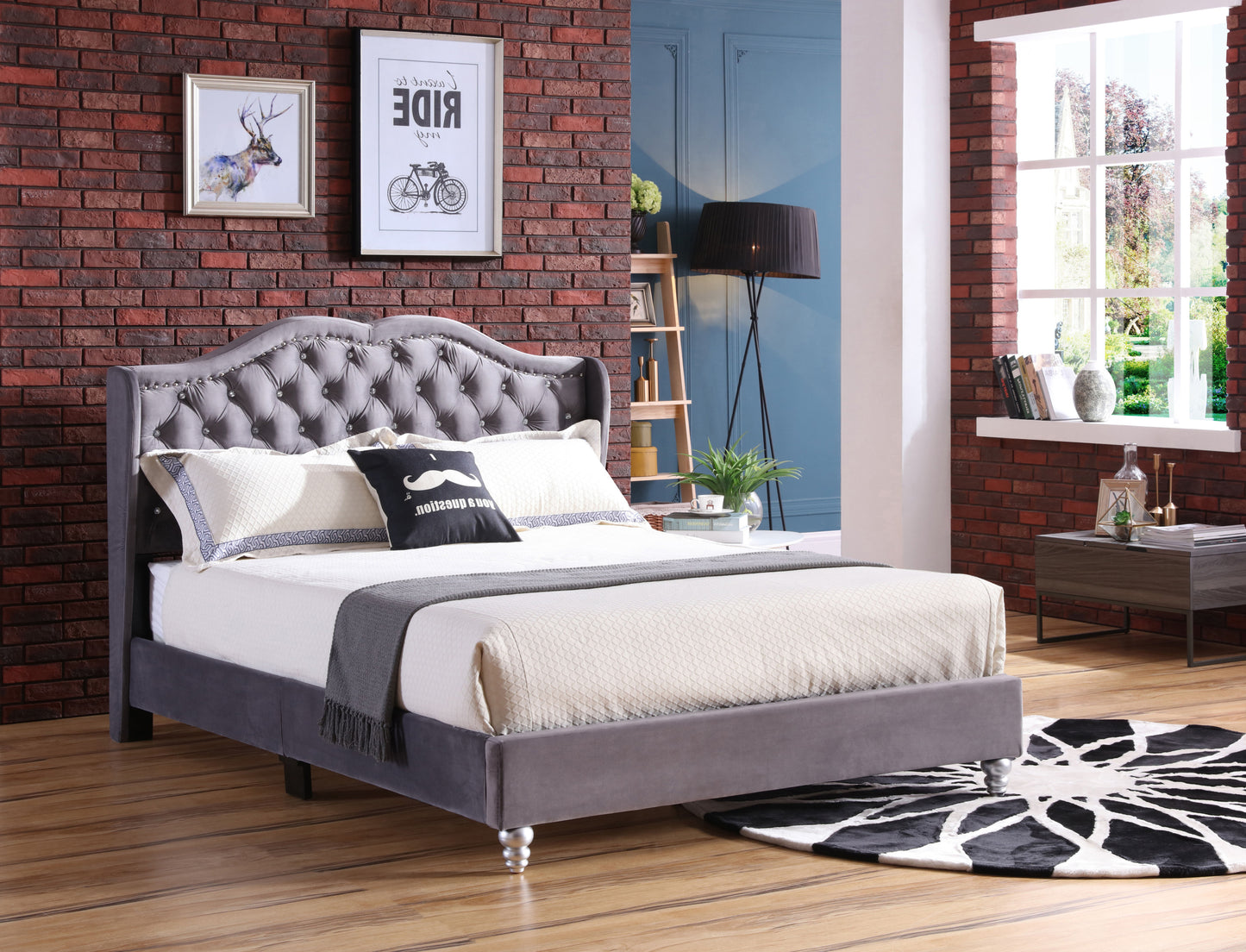 Transitional Upholstered Queen Bed In Gray