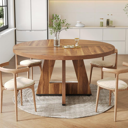 round Dining Table for 4-6 People, 47 Inches Dining Room Table with