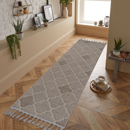 LOOM & LUXE Collection 2X8 Cream /Trellis Indoor/Outdoor Area Rug