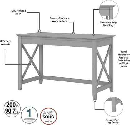 Key West Desk with File Cabinet, Bookcase, Gray