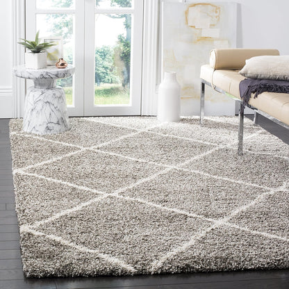 SAFAVIEH Hudson Shag Collection Area Rug - 7' Square, Beige & Ivory, Modern Trellis Design, Non-Shedding & Easy Care, 2-Inch Thick Ideal for High Traffic Areas in Living Room, Bedroom (SGH281S)