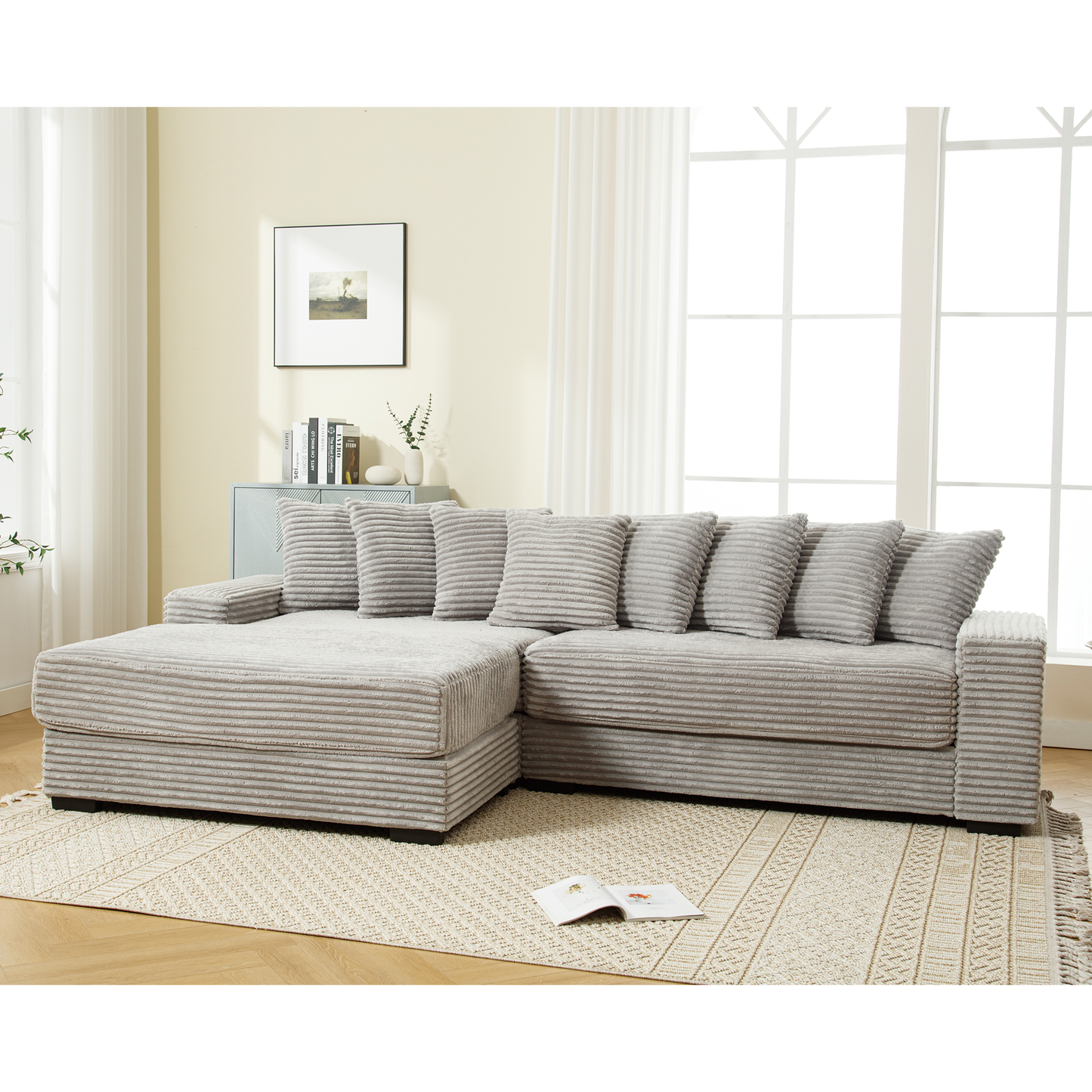 Oversized Two-Piece Couches, L Shaped Sofa, Corduroy Modular Sectional Seating