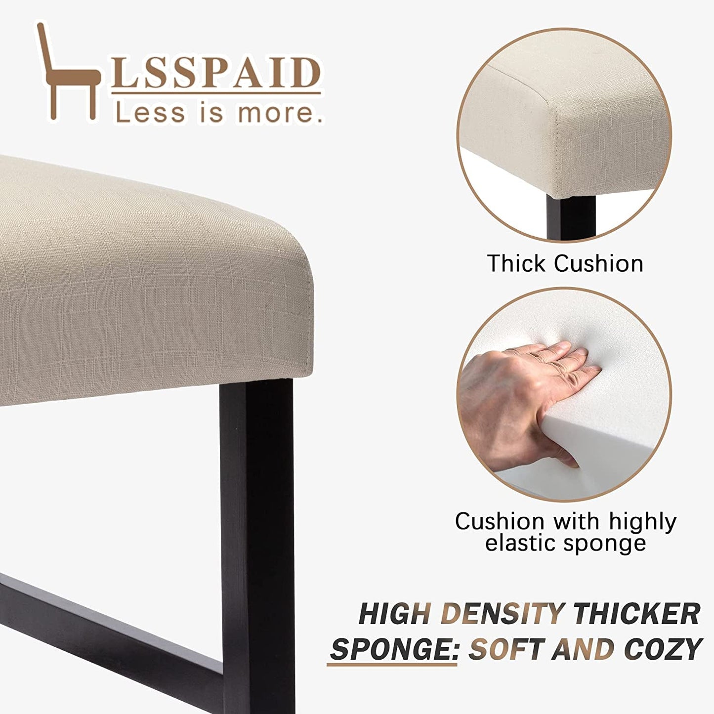 Fabric Counter Height Bar Stools with Solid Wood Legs, Set of 2