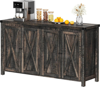 Farmhouse Sideboard Buffet Cabinet with Storage with 4 Doors, 55''