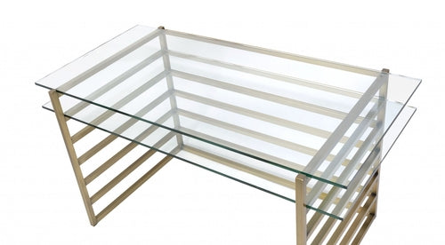 28inches X 56inches X 31inches Antique Gold Clear Glass Metal Desk