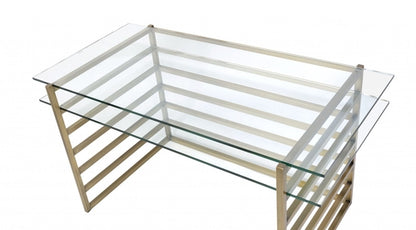 28inches X 56inches X 31inches Antique Gold Clear Glass Metal Desk