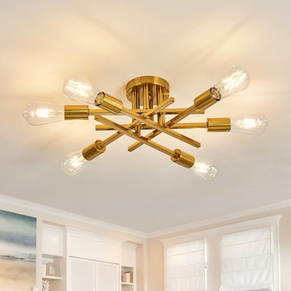 6-Lights Semi Flush Mount Ceiling Light Fixture Gold Modern Matte