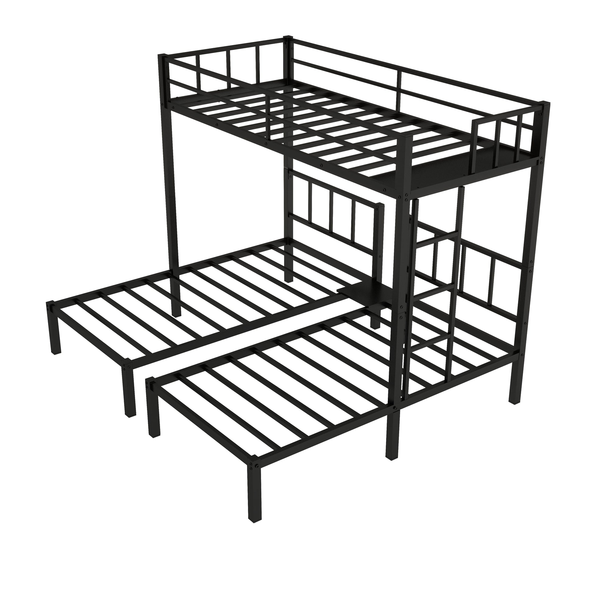 Metal Twin Triple Bunk Bed, Twin over Twin over Twin Bunk Bed for 3 Kids, Noise Reduced Structure, Separates into 3 Twin Beds, Black
