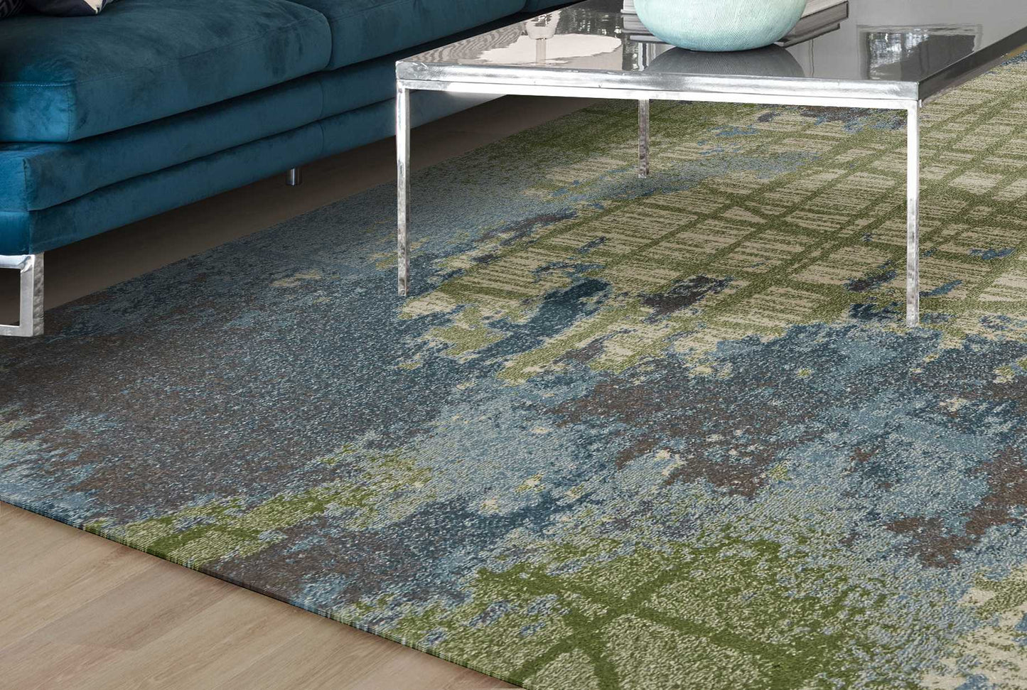 6inches x 9inches Green or Blue Abstract Design Indoor Area Rug