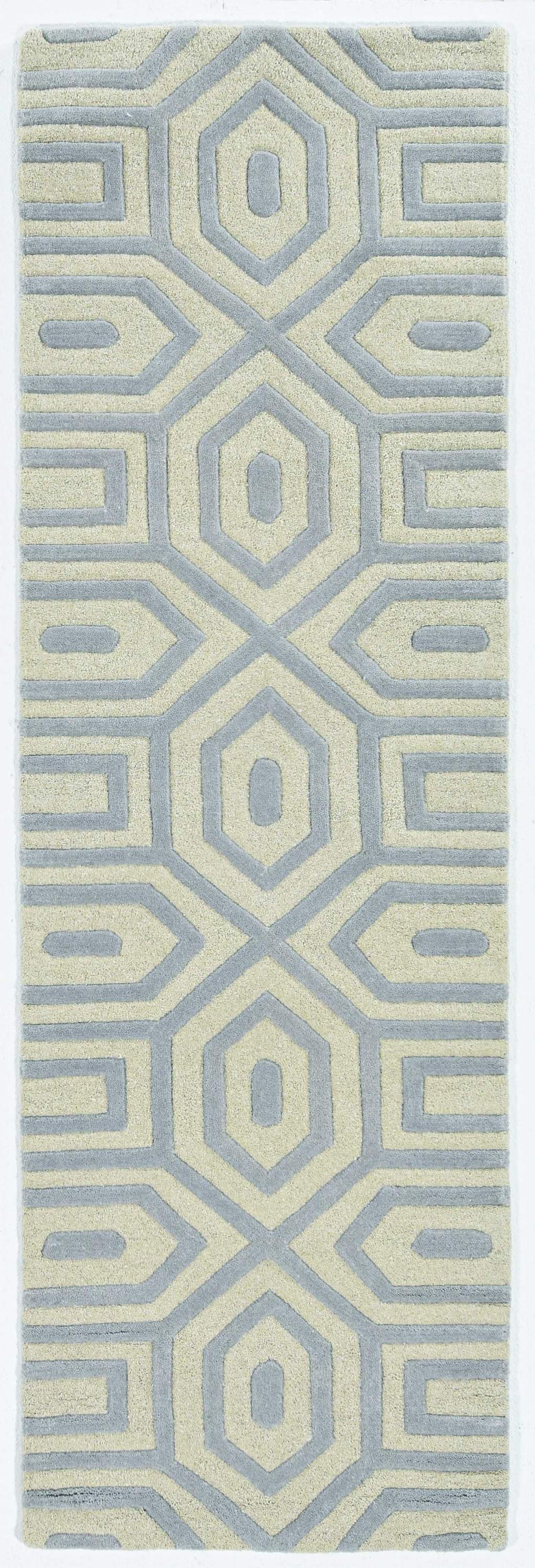 8inches Grey Hand Tufted Geometric Indoor Runner Rug