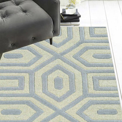 8inches Grey Hand Tufted Geometric Indoor Runner Rug
