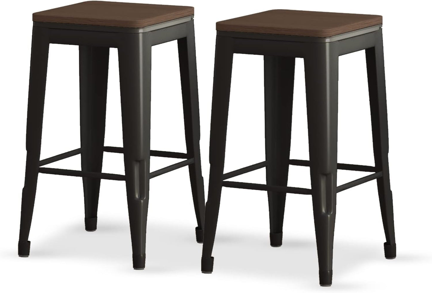 Square Metal Bar Stool Stackable Set of 2