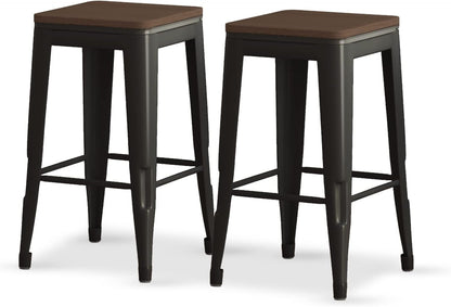 Square Metal Bar Stool Stackable Set of 2
