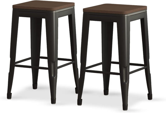Square Metal Bar Stool Stackable Set of 2