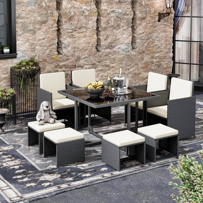 9 Piece Patio Dining Set Black White For Outdoor Use